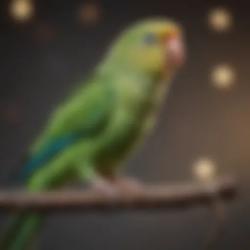 A vibrant parakeet singing joyfully on a perch