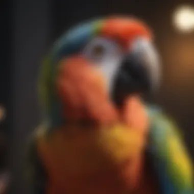Affectionate Parrot Bonding A colorful parrot perched on a shoulder, showcasing its affectionate behavior