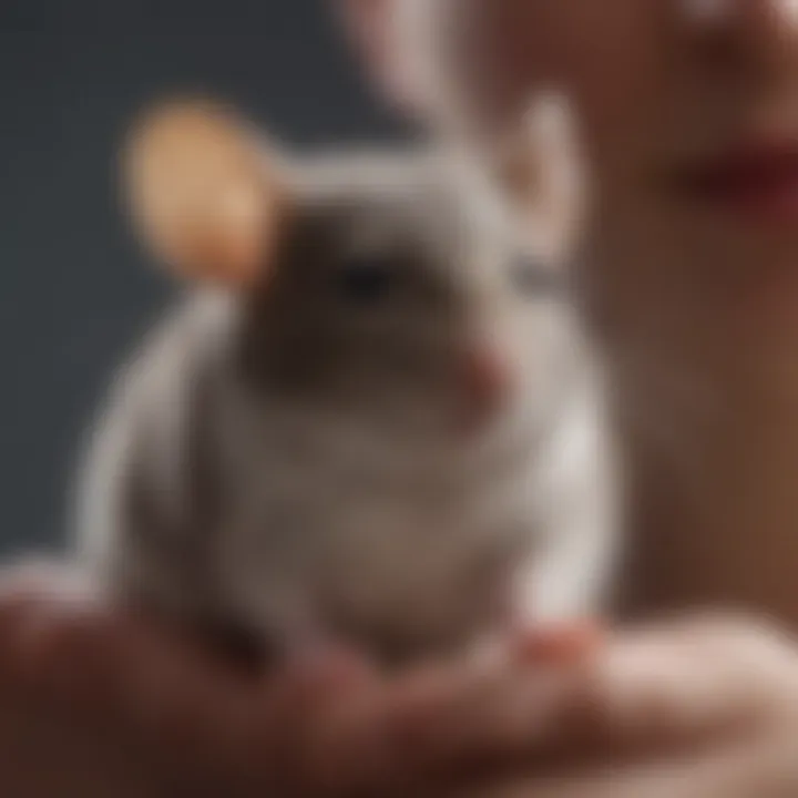 A close-up of a mouse being gently held by an owner