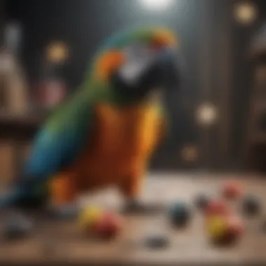 A parrot engaging in play with toys, demonstrating its intelligence