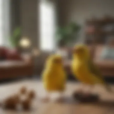 The Melodious Presence of Canaries in Home Environments A serene scene of a canary singing in a cozy living room.