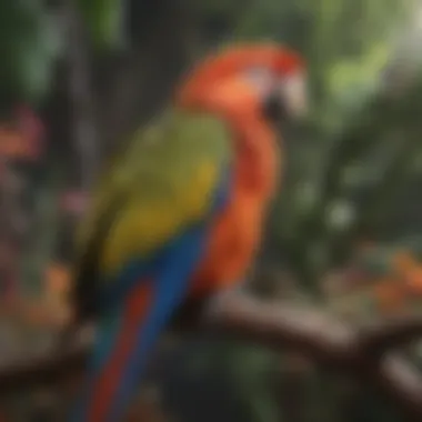 The Allure of Colorful Parrots in Avian Companionship A vibrant parrot perched on a colorful branch, showcasing its feathers.