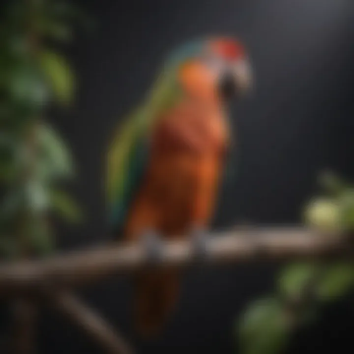 A vibrant parrot perched on a branch, showcasing its colors and personality.