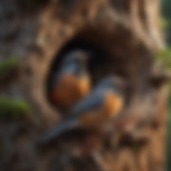 Close-up of tree bark with birds nesting