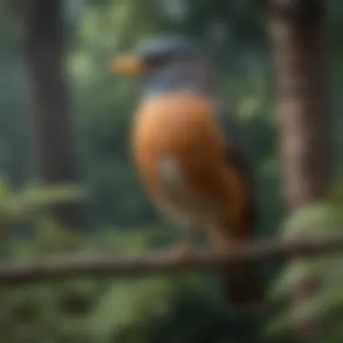 A bird perched on a branch in an outdoor aviary, highlighting the importance of natural habitat design.