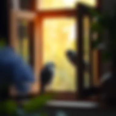 A Calming Environment with Nature A calming environment with a bird perched near an open window, inviting nature.