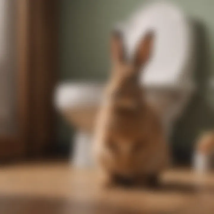 Rabbit demonstrating preferred toilet behavior