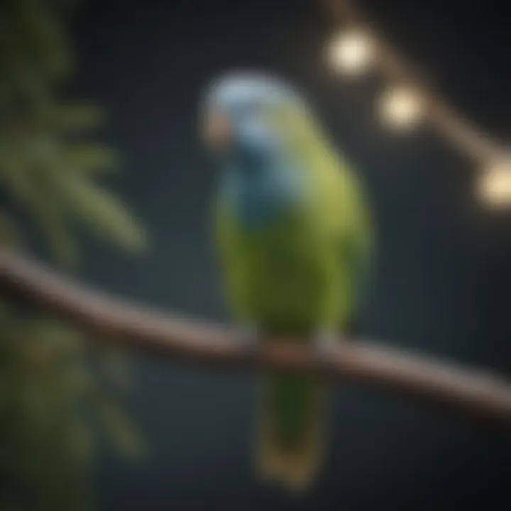 A serene parakeet perched quietly on a branch