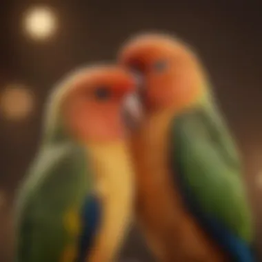 Trust in Feathers: Lovebirds in Affectionate Grooming A lovebird preening its partner, symbolizing affection and trust.