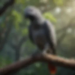 African Grey parrot perched on a branch