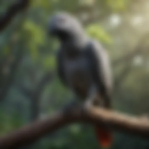 African Grey parrot perched on a branch