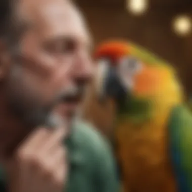 Close-up of a parrot interacting with its owner