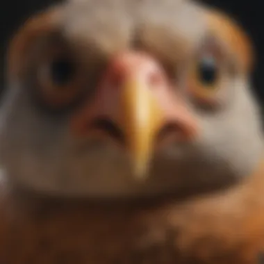 A close-up of a bird's face showing curiosity and intelligence