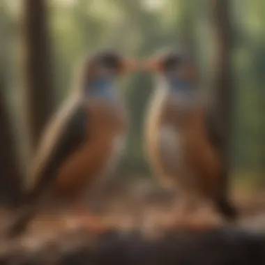 Two birds interacting in a natural social setting