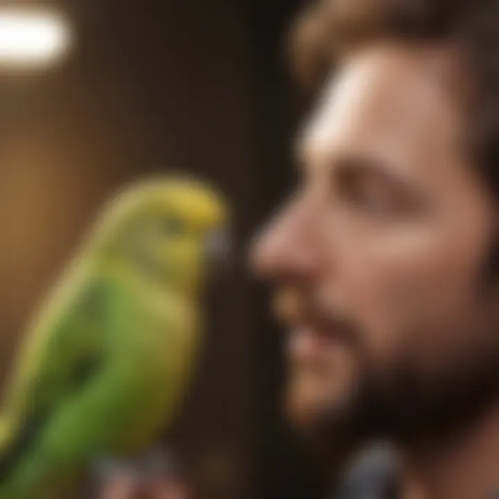 A budgerigar interacting with its owner through chirps