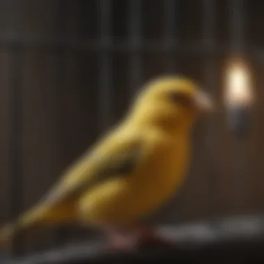 A canary in its cage, singing melodiously