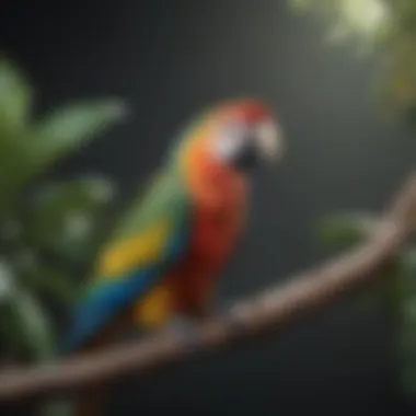 A vibrant parrot perched on a branch, vocalizing