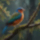 A diverse range of birds perched on branches, showcasing their colorful plumage.