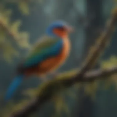 Diversity in Avian Vocalization A diverse range of birds perched on branches, showcasing their colorful plumage.