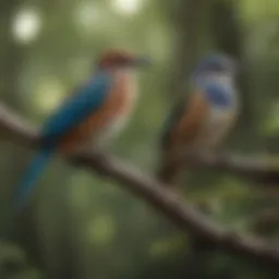 Various bird species perched on branches
