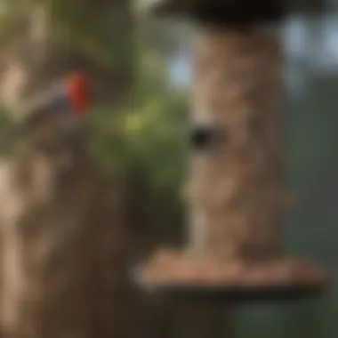 Birds enjoying suet from a feeder