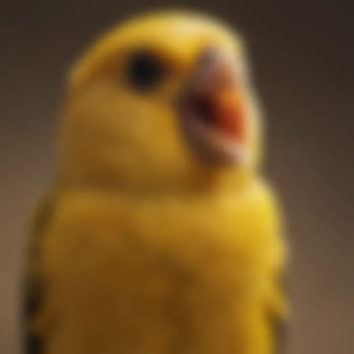 A close-up of a canary with its beak open, producing sound