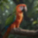 A vibrant parrot perched on a branch, vocalizing