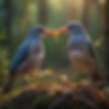 A pair of birds engaging in courtship behavior