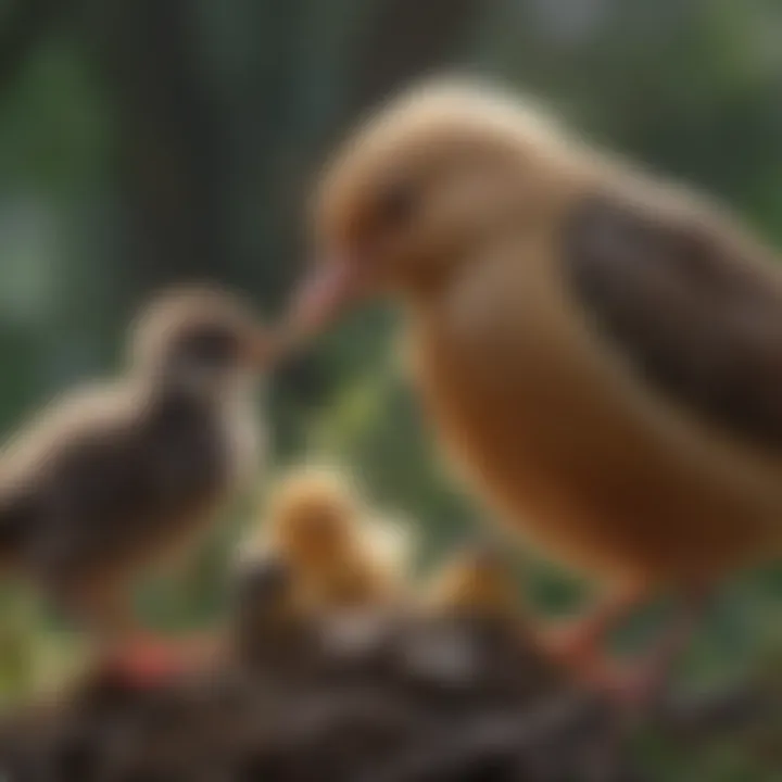 Birds caring for their chicks