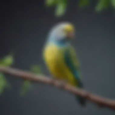 A vibrant budgerigar perched on a branch, showcasing its colorful feathers.