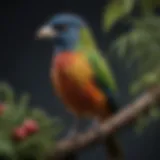 A striking illustration of a carnivorous pet bird perched on a branch, showcasing its vibrant feathers.