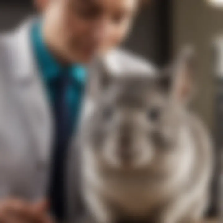 A veterinarian examining a healthy chinchilla during a check-up.