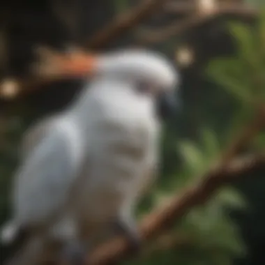 Cockatoo perched on a natural branch inside its enclosure