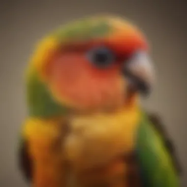 Close-up of a young conure showcasing its colorful feathers