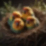 Close-up view of conure eggs in a nest.