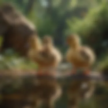 The Curious Nature of Ducklings A playful duckling exploring its surroundings