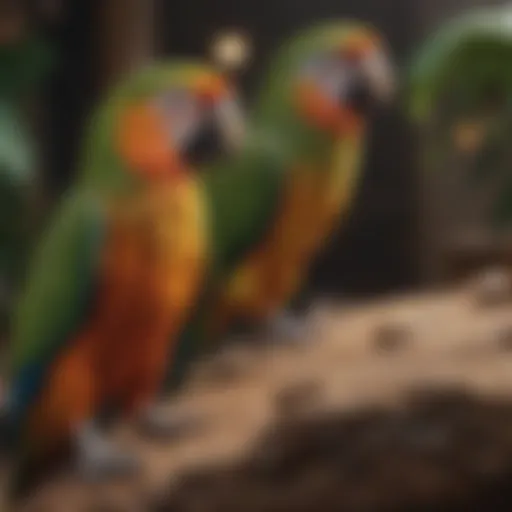 A vibrant parrot mid-boing, showcasing its unique physical expression.