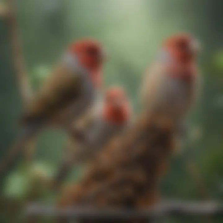 Finches socializing in a well-designed aviary