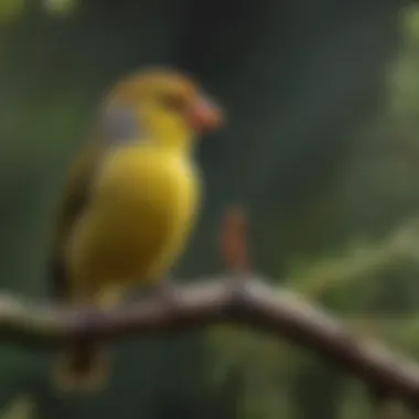 A vibrant display of various finch species in their natural habitat, showcasing their unique colors and patterns.