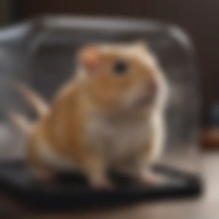 Gerbil being gently placed in a carrier for transport