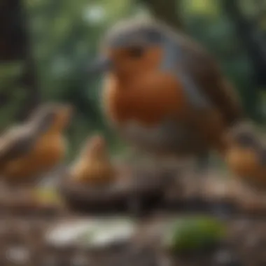 A mother robin feeding its hatchlings