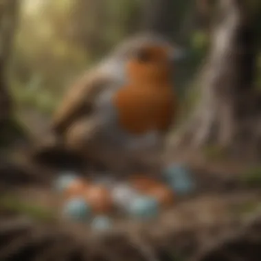 Robin Nesting with Eggs A robin perched on a nest with eggs