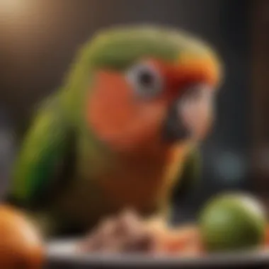 Healthy Green Cheek Conure enjoying a balanced meal