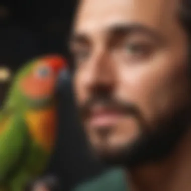 Green Cheek Conure interacting with its owner