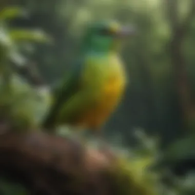 A colorful array of green bird species in a natural habitat