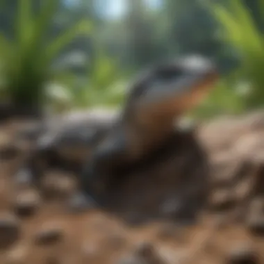 Blue Tongue Skink Basking Behavior Blue tongue skink basking in a sunlit area, depicting its behavior and environmental preferences.