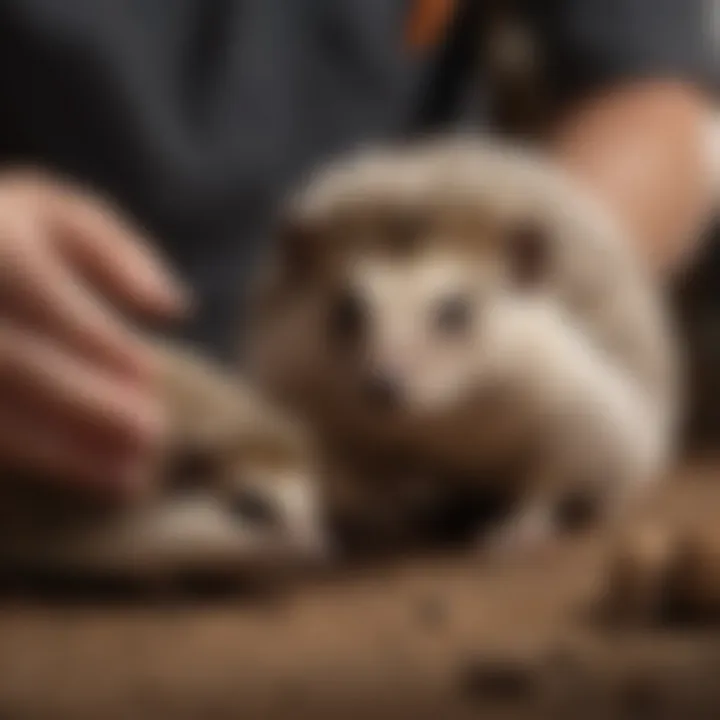 Veterinarian examining a hedgehog for health issues