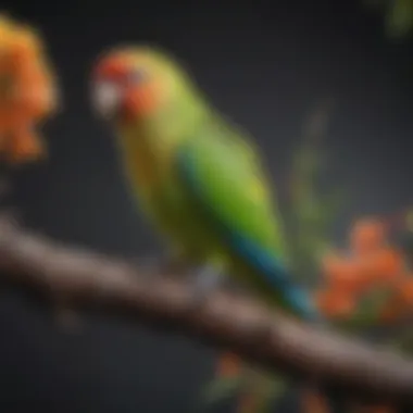 Colorful parakeet perched on a branch