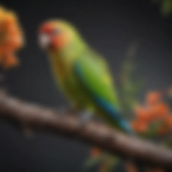 Colorful parakeet perched on a branch