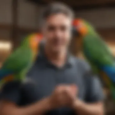 Building Bonds with Large Parrots A caregiver interacting playfully with a large parrot
